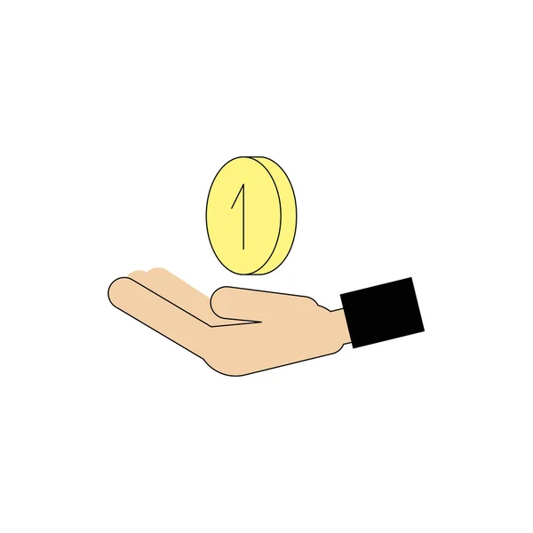 Icon human hand holding a coin. Vector Linear flat — Stock Vector