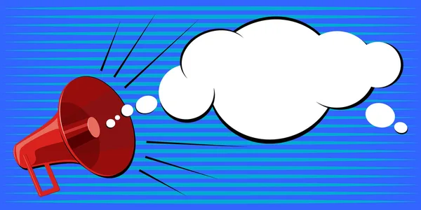 Hoparlör bilgi duyurdu. Mavi bir arka plan üzerinde hisse senedi vektör Pop Art