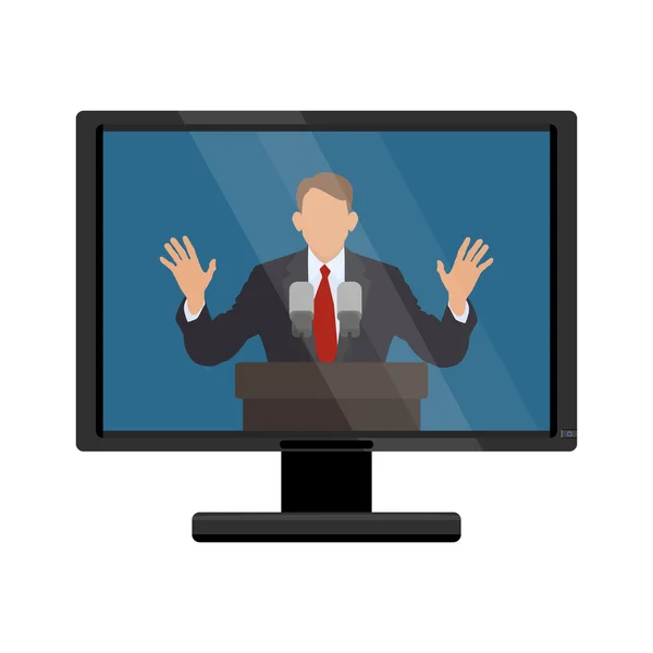 The man behind the podium on the monitor screen. Vector illustration of flat — Stock Vector