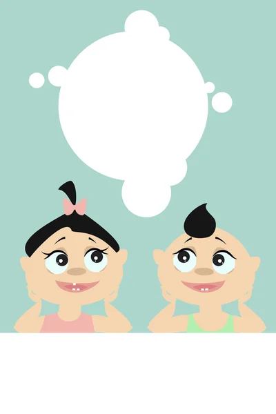 El niño y la niña están mirando hacia arriba. Dibujos animados vectoriales ilustración — Archivo Imágenes Vectoriales