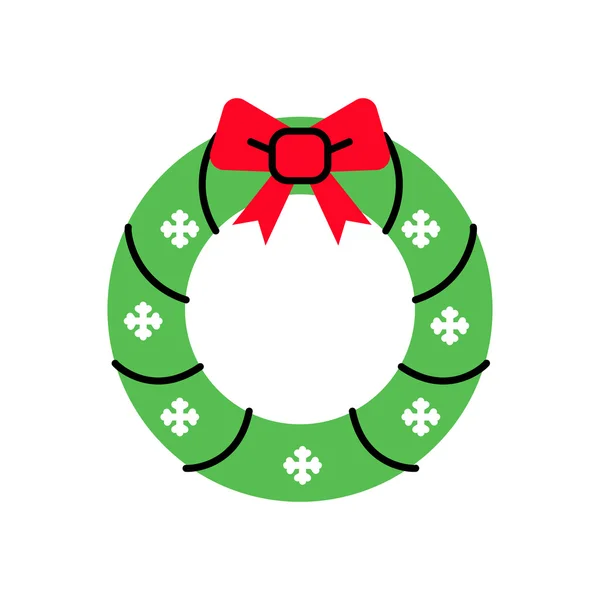 Christmas wreath with a bow. Colorful. Single Flat line Icon. Vector — Stock Vector