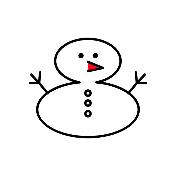 Bonhomme de neige icône avec un nez rouge. Ligne plane vectorielle — Image vectorielle