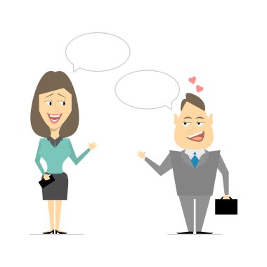 Erkekler ve kadınlar konuşan. Toplantı, flört iş. Karikatür vektör