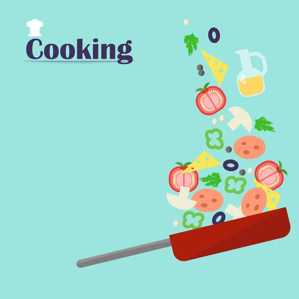 Cuisiner. Les légumes tranchés tombent dans la casserole. Illustration vectorielle d'un plat — Image vectorielle