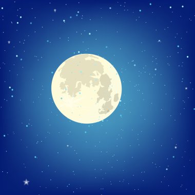Background with full moon on a dark sky with stars. Vector illustration clipart
