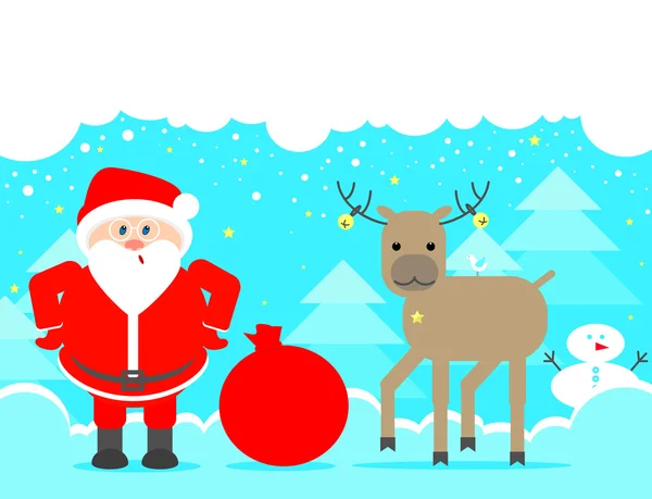 Santa Claus looking up. Christmas background with reindeer and Santa Claus. Vector — Stock Vector