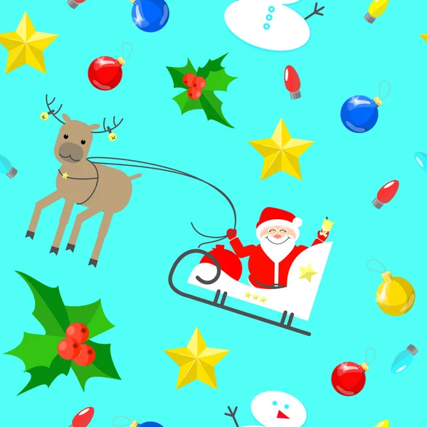 Unités de texture sans couture de Noël. Père Noël dans son traîneau . — Image vectorielle