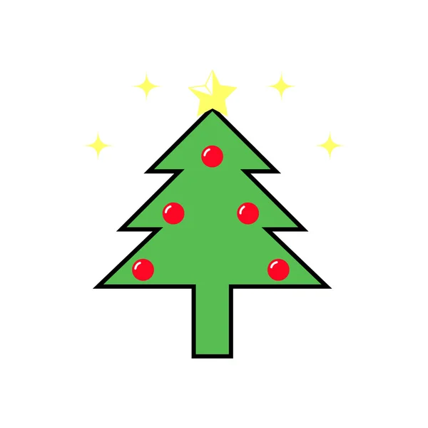 Рождественская елка со звездой. Икона Рождественская ель. Плоская линия — стоковый вектор