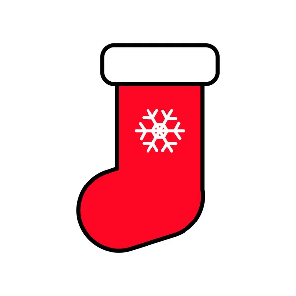 Christmas Kırmızı çorap. Simge düz çizgi — Stok Vektör
