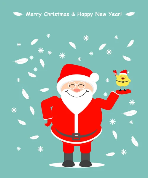 Greeting card. Santa Claus holding a chicken, symbol 2017. Christmas and New Year Vector — Stock vektor