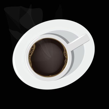 Siyah bir zemin üzerine sıcak kahve fincan. Vektör