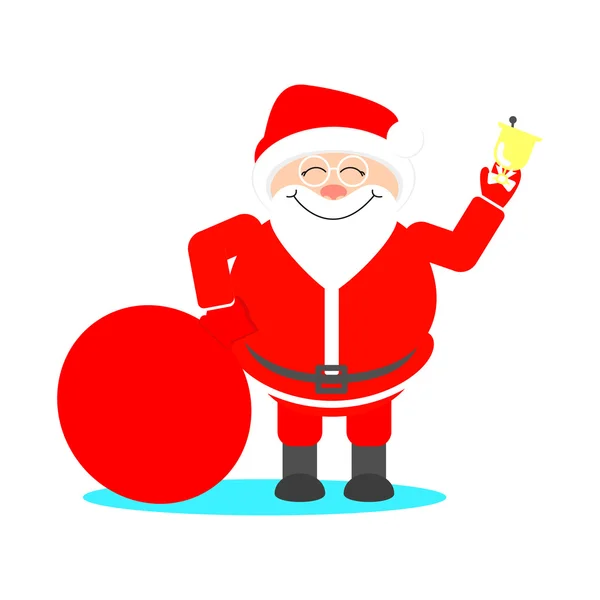 Père Noël avec un sac de cadeaux sonne la cloche et souriant. Carte de Noël — Image vectorielle