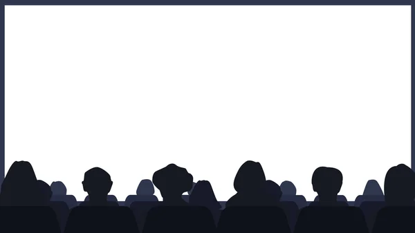 Sala de cinema com o público e a tela. Antecedentes Ilustração vetorial — Vetor de Stock
