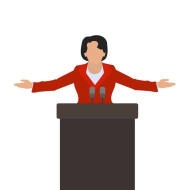 A woman politician, a woman speaker on the podium. Vector clipart