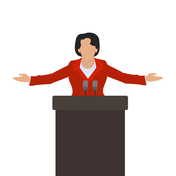 Une femme politique, une femme oratrice sur le podium. Vecteur — Image vectorielle