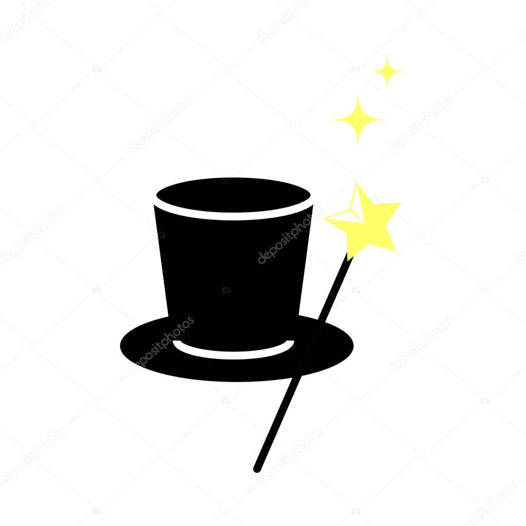Magic hat with magic wand. Icon vector