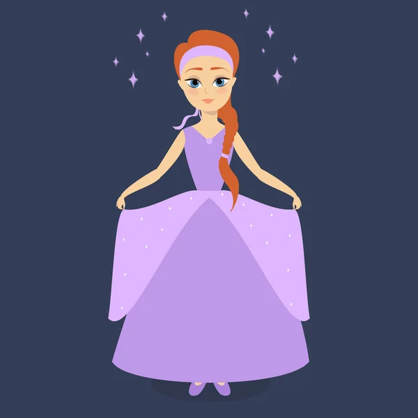 Princesa de dibujos animados en un vestido de bola púrpura. Ilustración vectorial — Vector de stock