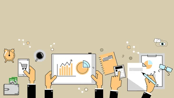 İş analytics kavramı. Raporlar, finans, muhasebe. Vektör düz çizgi