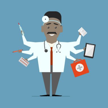 Adam çok doktor. Çoklu görev. Düz tasarlamak vektör