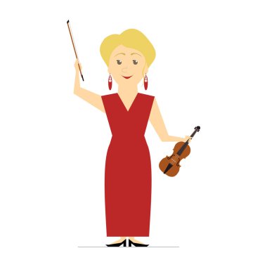 Birinci keman. Kız kemancı. Vektör düz