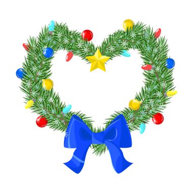 Noel çelenk dekore edilmiş bir kalp şeklinde. Vektör