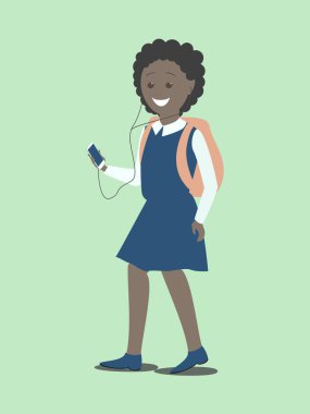 Telefon ile kız kız öğrenci. Becerikli olan çocuklar. Vektör fl