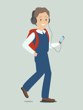 Çocuk beyaz telefon ile. Becerikli olan çocuklar. Vektör düz