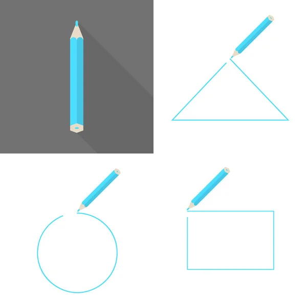 Zestaw ram z ołówkiem. Klatki okrągłe, kwadratowe i trójkątne. Vector niebieski ołówek — Wektor stockowy