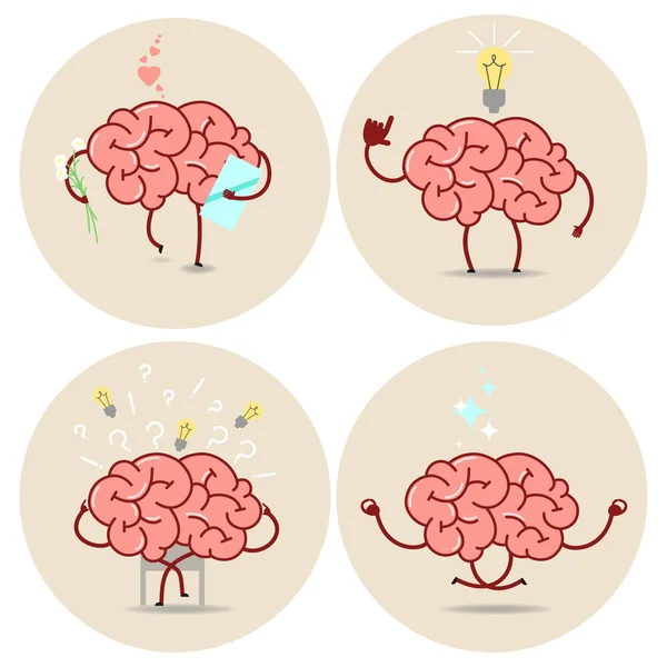 Brain cartoon, different characters. Vector isolated set of images — Stock Vector