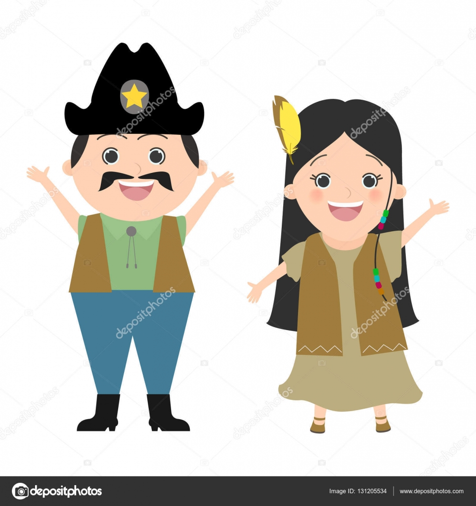 Children in carnival costumes cowboy and Pocahontas. Wild West, cowboys ...