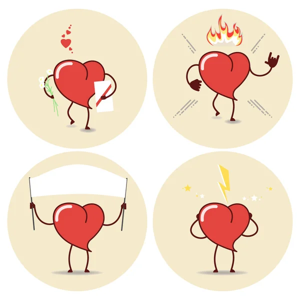 Corazón iconos de dibujos animados conjunto. Amor, quemaduras, agitación, latidos del corazón. Vector — Archivo Imágenes Vectoriales