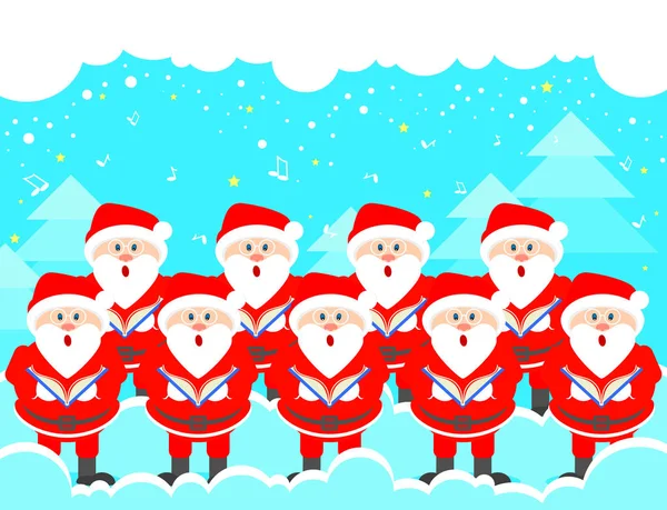 Carte postale Choeur de Noël du Père Noël. Salutation musicale de Noël. Vecteur — Image vectorielle