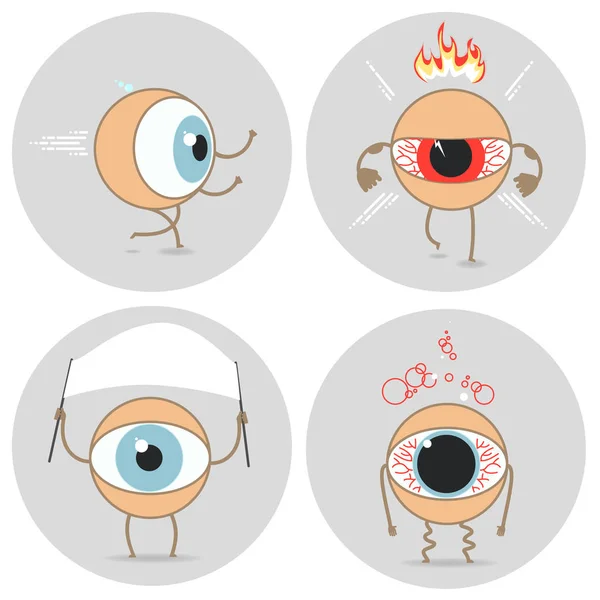 Icono de dibujos animados de ojos. Malas emociones. Enojado, correr, expresión de paciente . — Archivo Imágenes Vectoriales