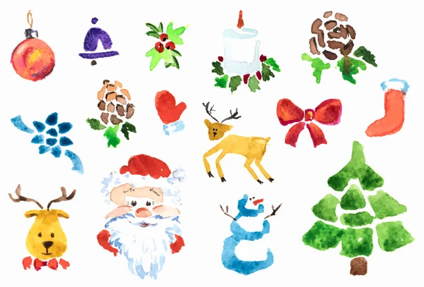 Ensemble d'illustration de Noël pour décor. Technique d'aquarelle vectorielle — Image vectorielle
