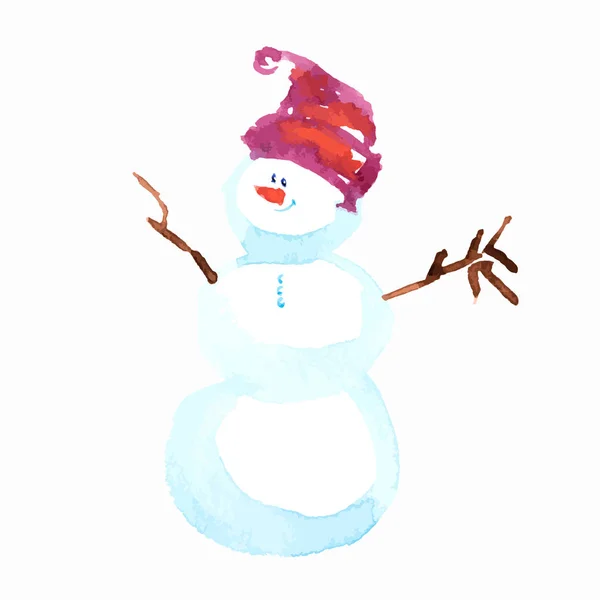 Bonhomme de neige Noël. Vector Dessin à la main à l'aquarelle — Image vectorielle