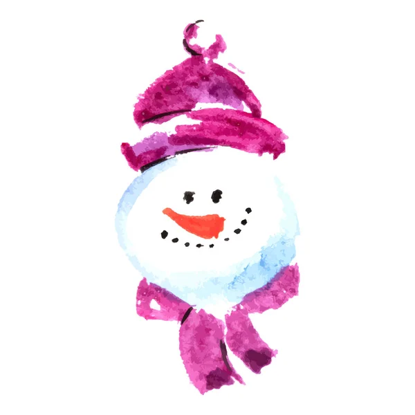Natal de boneco de neve. Desenho manual em aquarela técnica, vetor — Vetor de Stock
