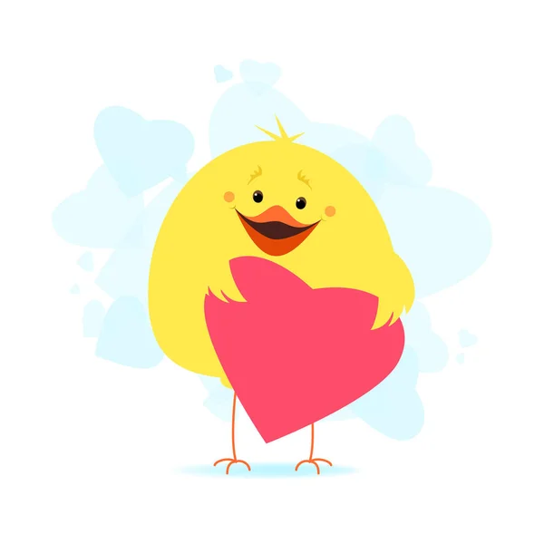 El pollo mantiene el corazón. Tarjeta de San Valentín. Dibujos animados vectoriales ilustración — Archivo Imágenes Vectoriales