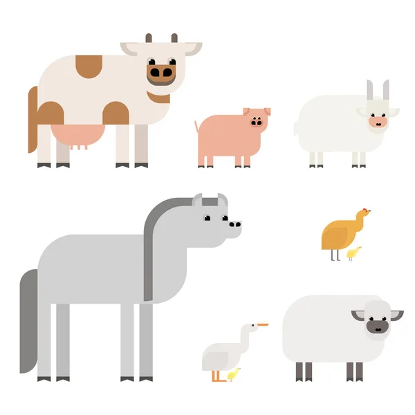 Animales de granja. Un conjunto de animales en el estilo del diseño del material. Vector — Archivo Imágenes Vectoriales