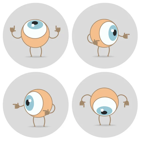 Ogen cartoon icoon. Het oog kijkt omhoog, omlaag, naar links, rechts, rond, zijn vinger. Vector — Stockvector