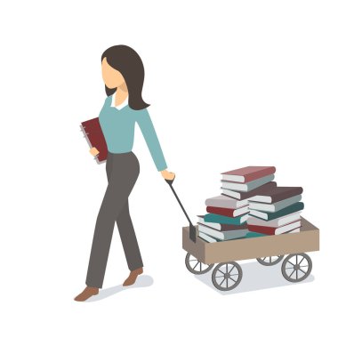 Kız kitap ve eğitim ile bir Sepeti taşır. Vektör düz