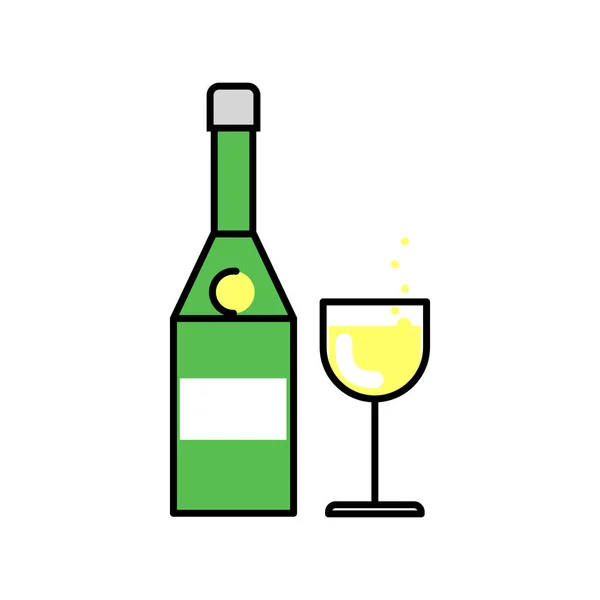 Алкоголь. Пляшка шампанського наповнена склянкою. Векторні лінійні плоскі — стоковий вектор