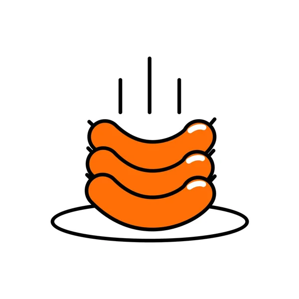 Icon Grill salsichas em um prato. Vector plano linear —  Vetores de Stock