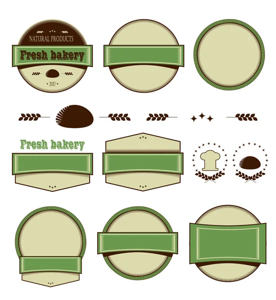 Set of templates for logo. Round, strips, combined, retro design. Groceries, fresh natural products. Vector info graphics — Stock Vector