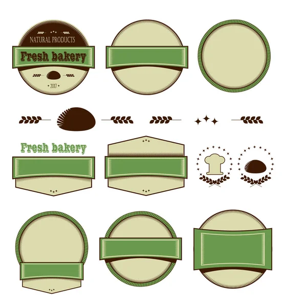 Conjunto de plantillas para logo. Redondo, tiras, combinado, diseño retro. Abarrotes, productos naturales frescos. gráficos de información vectorial — Archivo Imágenes Vectoriales