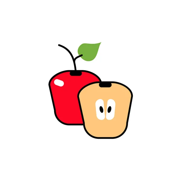 Całe jabłko i pół jabłka, płaska linia wektora — Wektor stockowy