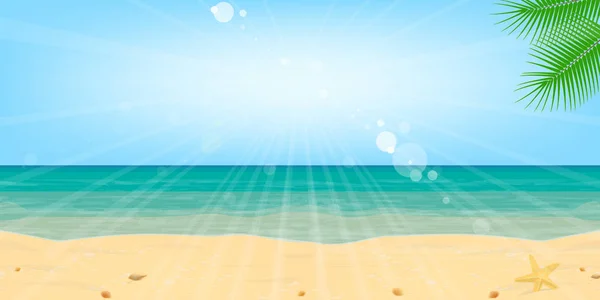 Playa, mar, arena, agua, sol. Paisaje, fondo. Vector — Vector de stock