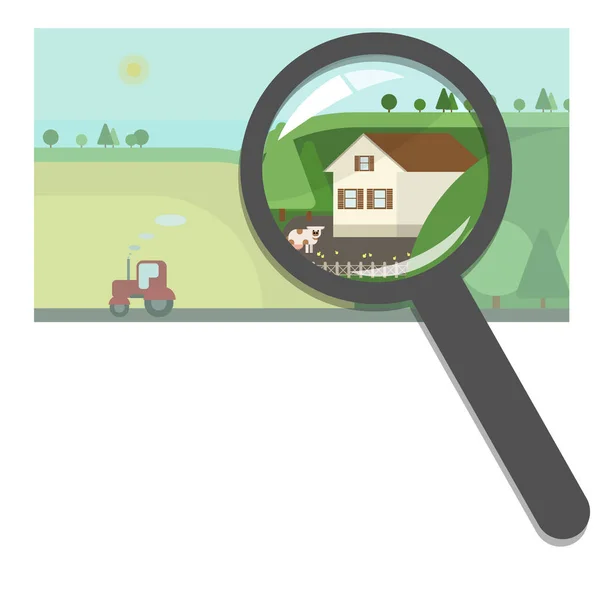 Att köpa och sälja fastigheter, fastighetsbyrå. Gård och land hus, söka efter rätt boende. Begreppet vektor platta — Stock vektor
