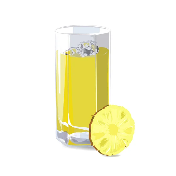 A glass with pineapple juice and a slice of pineapple. Vector — Stock Vector