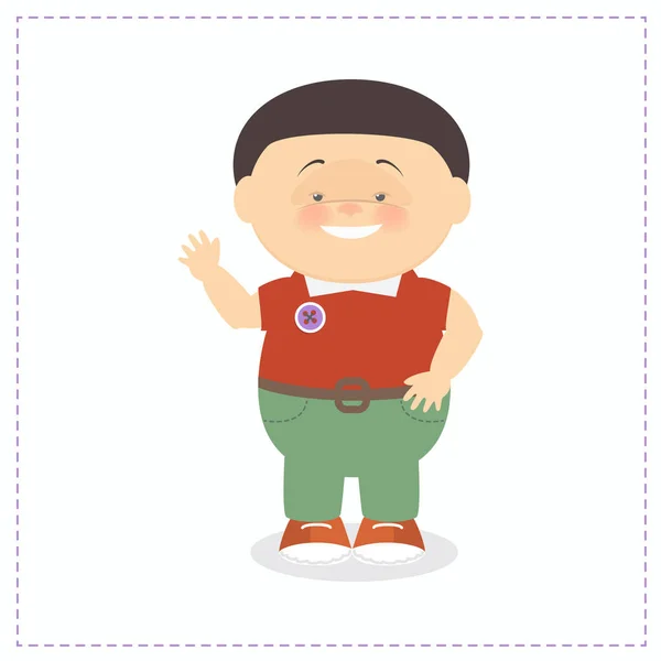 Chico asiático, Chino, mano y sonrisas, vector de dibujos animados — Vector de stock