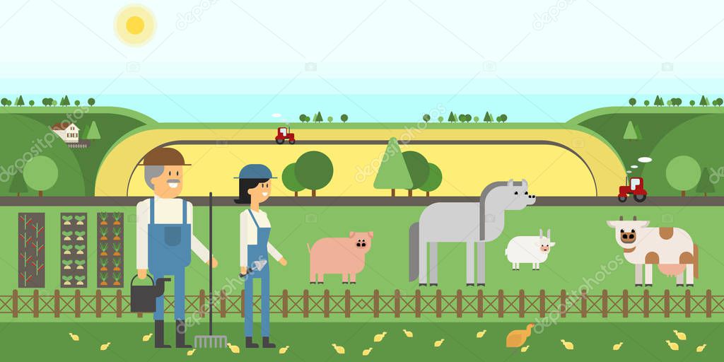 Farm, farmland, farm animals, beds, workers